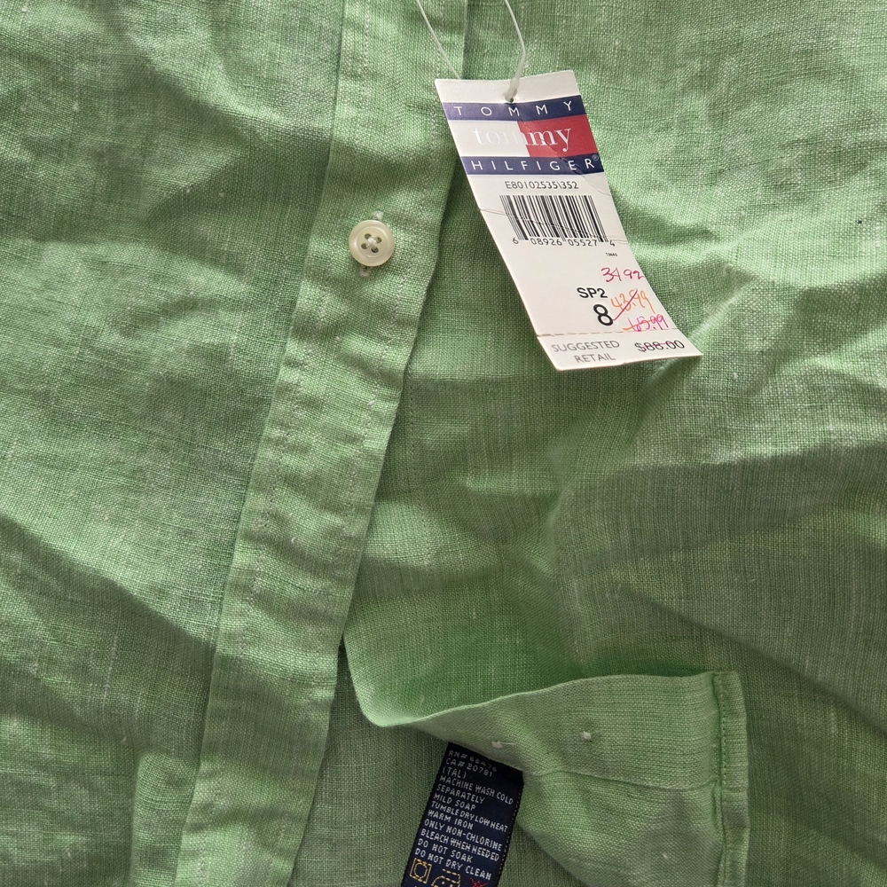 Vtg & NWT Tommy Hilfiger Light Green 100% Linen Top (Cover-up) - Picture 10 of 16